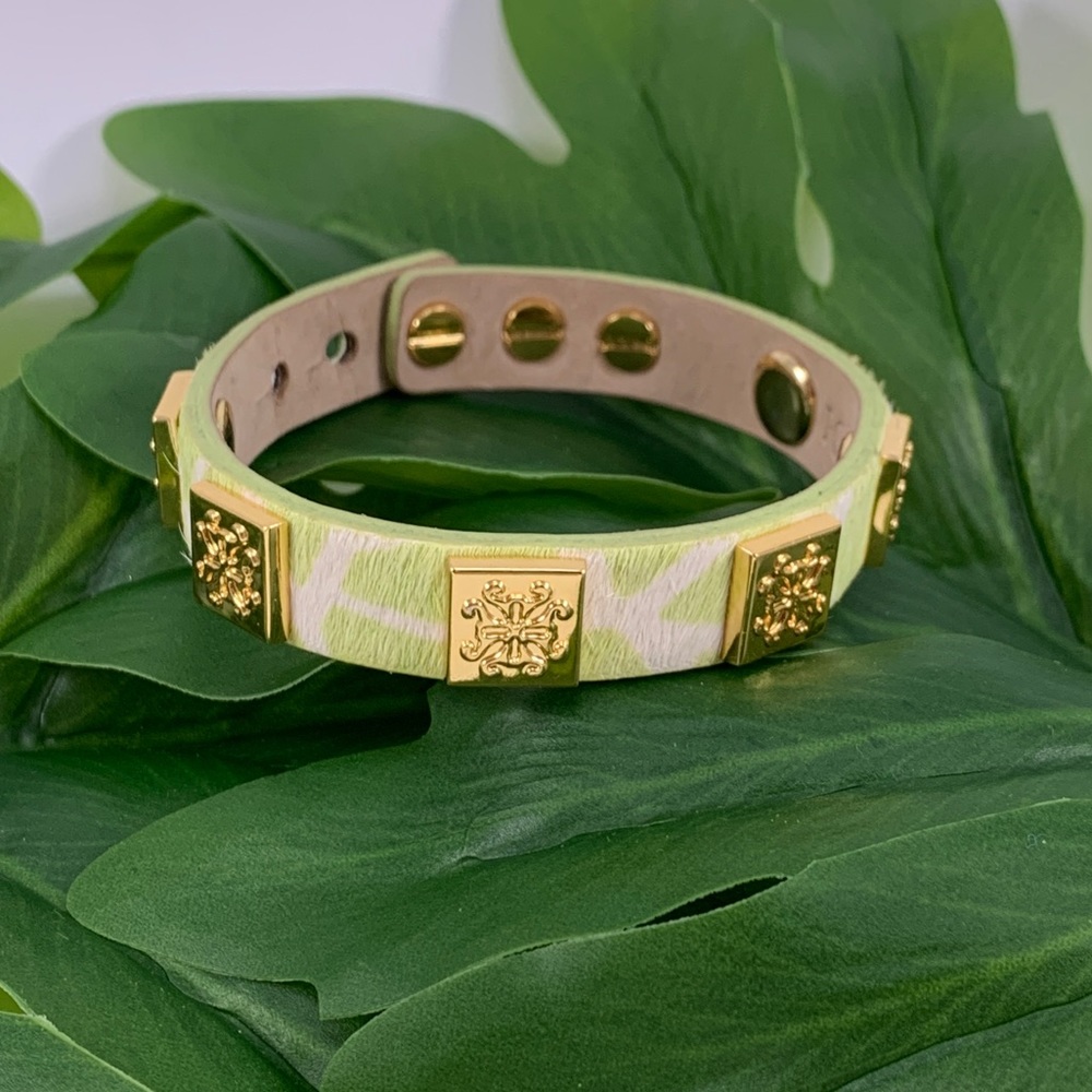 Rustic Cuff Lime Green & White Fur Leather Bracelet